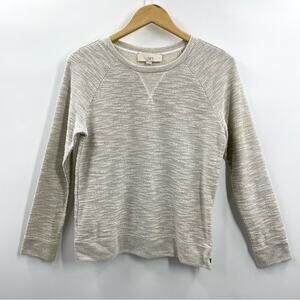 Ann Taylor Loft Metallic Sparkle Side Zip Crew Sweatshirt Top Cream Gray S new